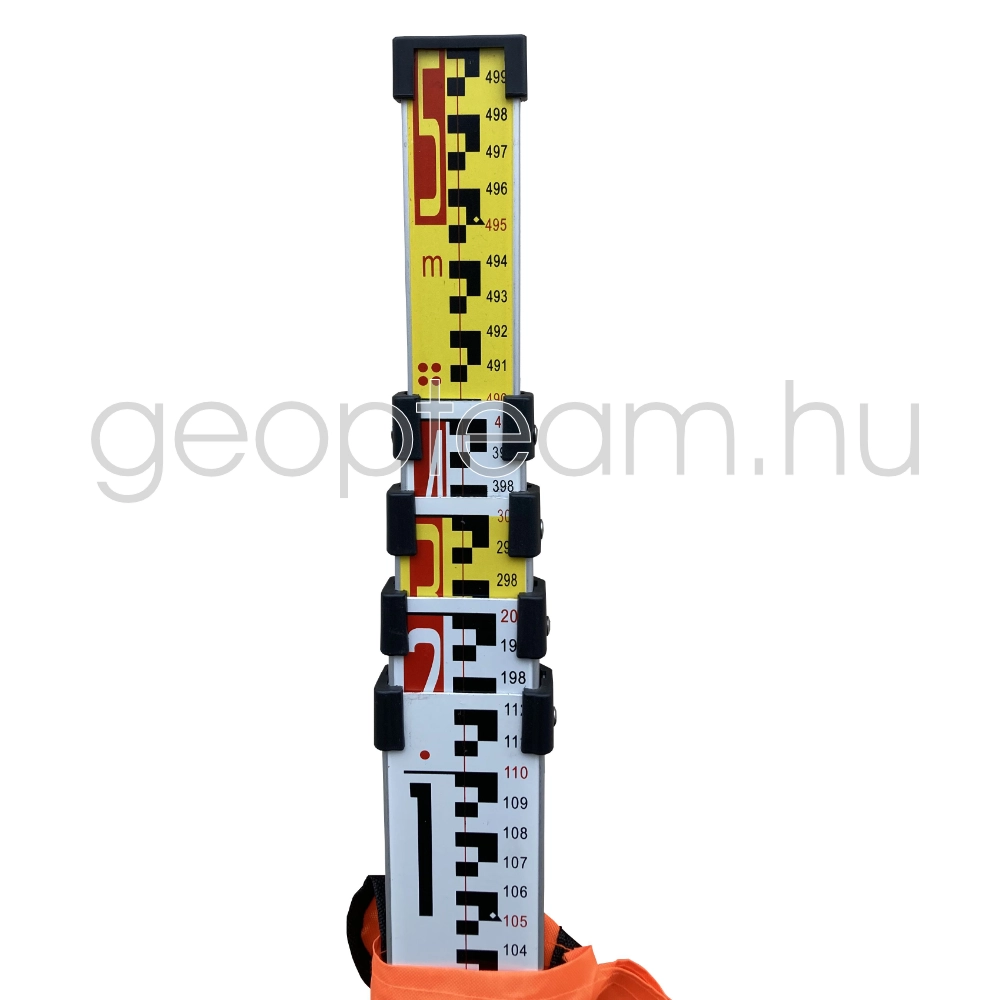 teleszkópikus alumímium szintezőléc, 5 m, 0,5 cm-es osztással