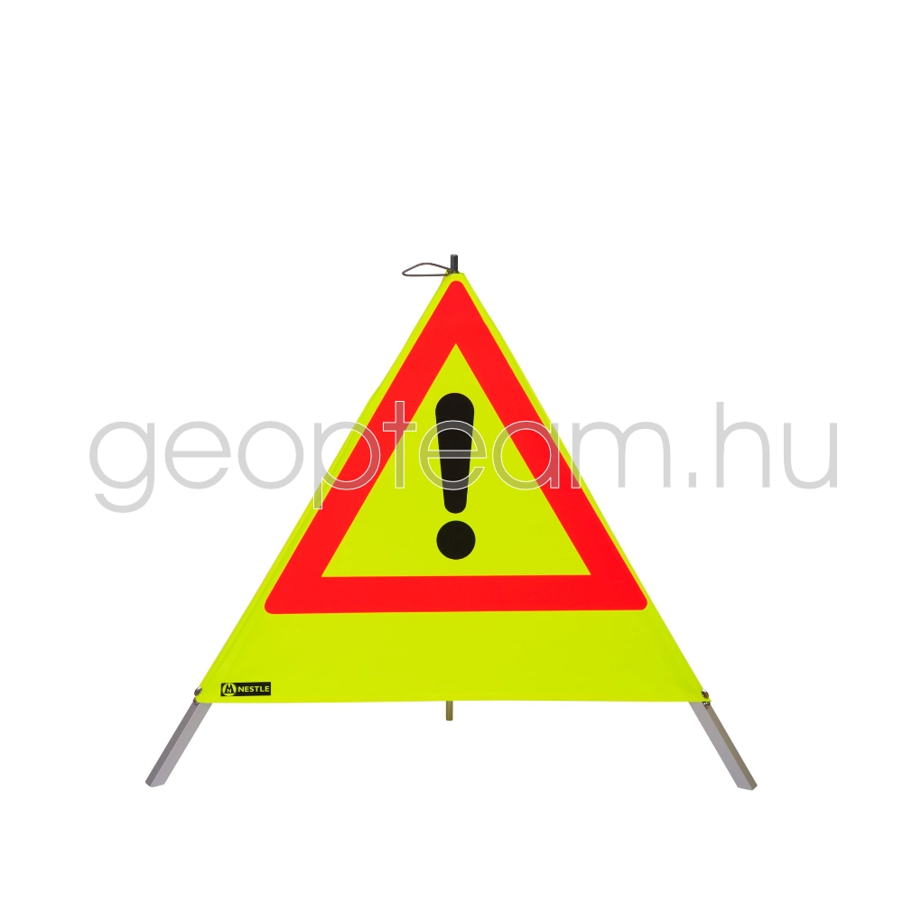 Figyelmeztető neonsárga fényvisszaverő piramis, 70 cm, Veszély (!)