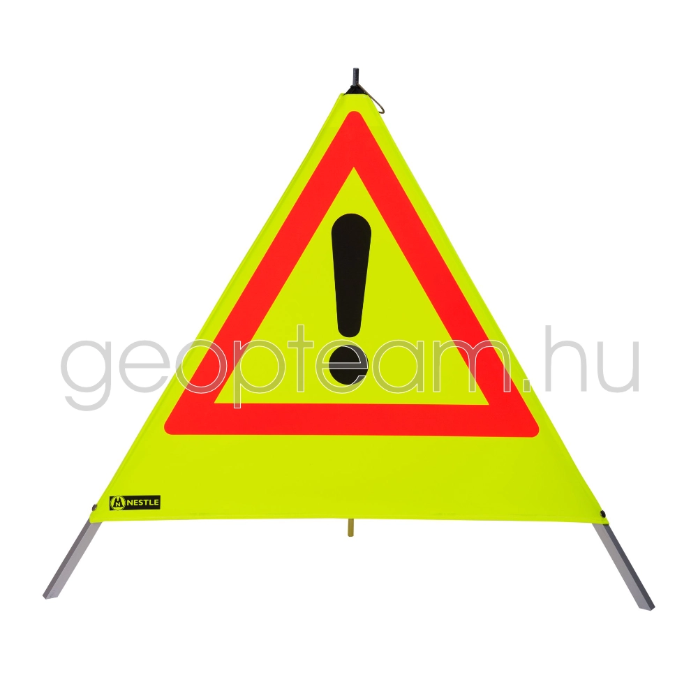 Figyelmeztető neonsárga fényvisszaverő piramis, 90 cm, Veszély (!)
